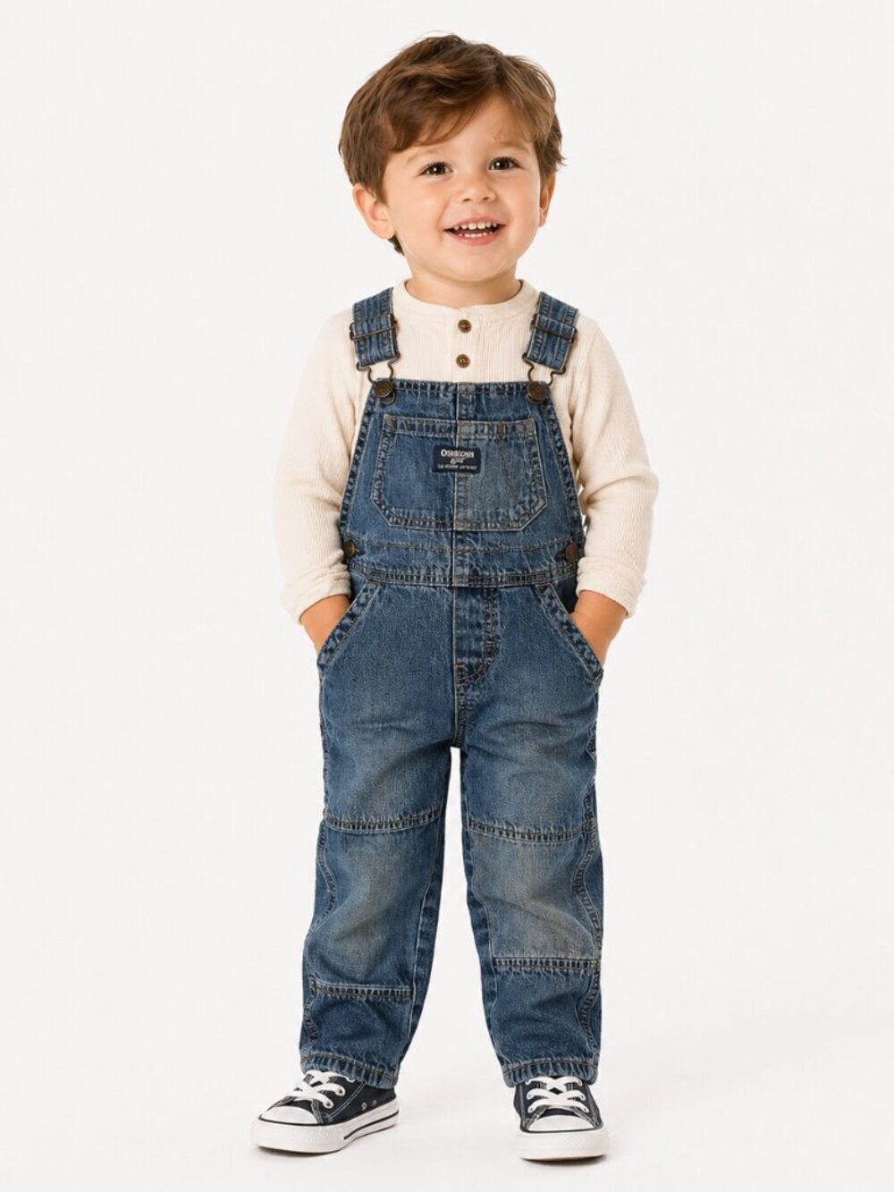 OSH KOSH B'Gosh Patchwork Denim Overalls Vestbak Blue 2T Vintage